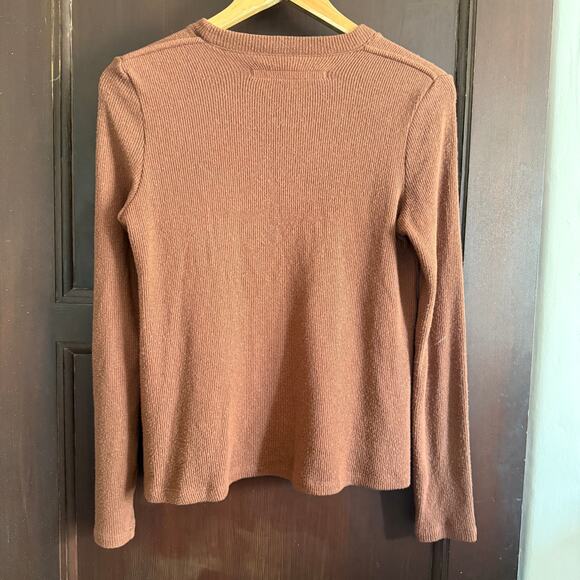 ENZO COSTA | Brown Long Sleeve Shirt RIb Knit | Extra Small Minimalist - Picture 6 of 7